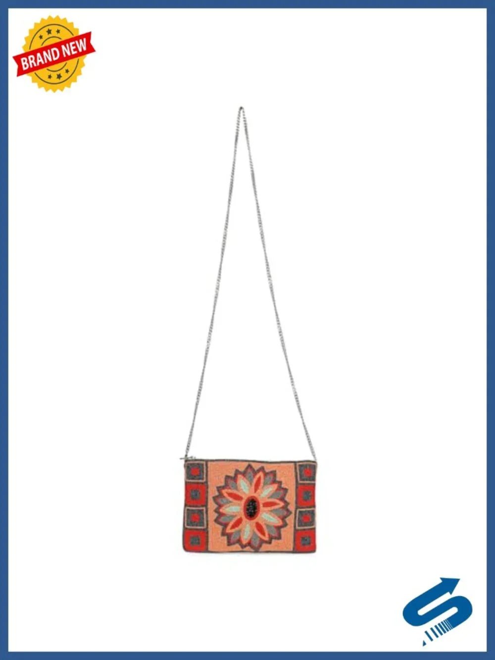 Beaded Evening Handbag Floral Clutch Purse with Detachable Chain Strap